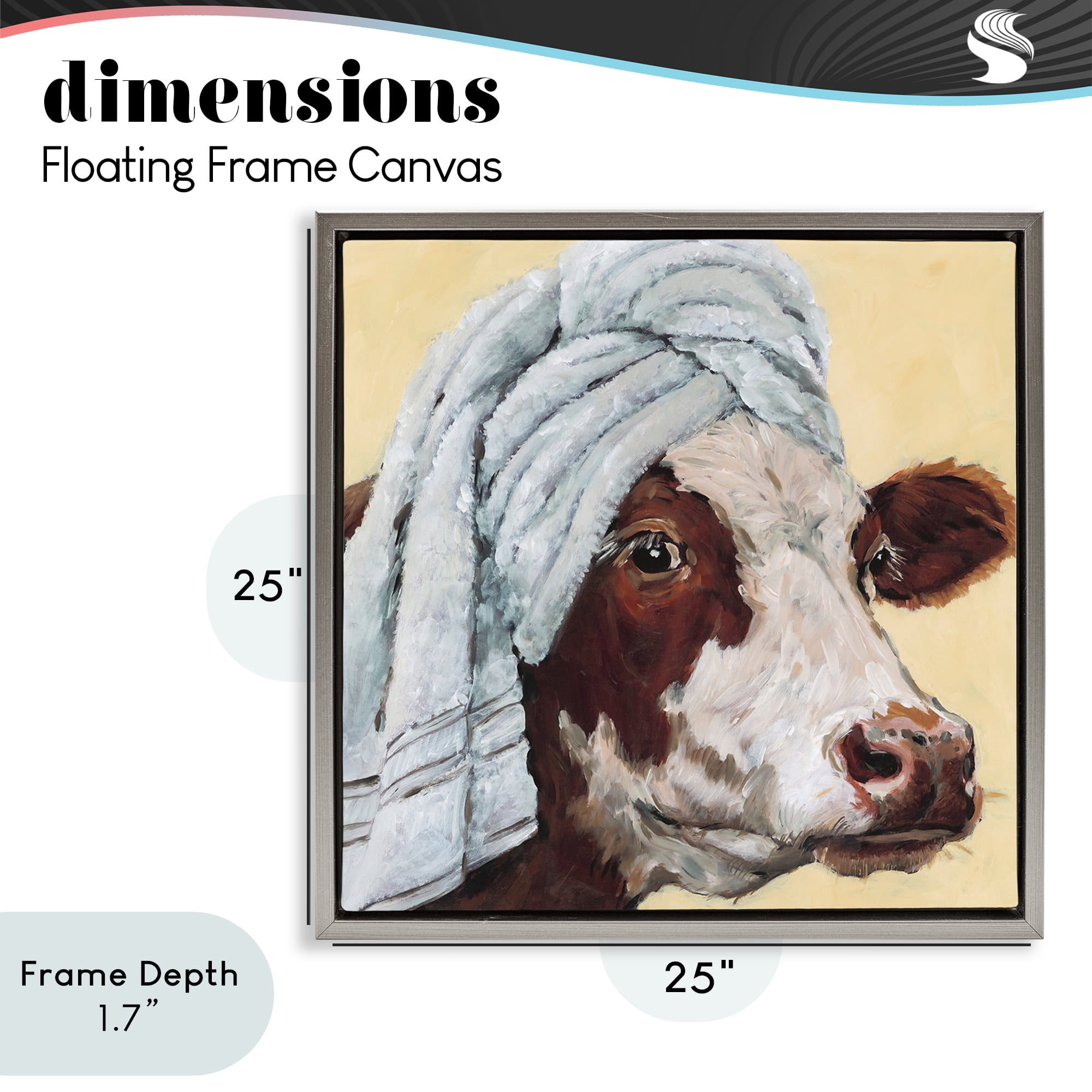 Stupell Industries Cow Spa with Towel Gray Framed Floater Canvas Wall Art, design by Studio Bautista