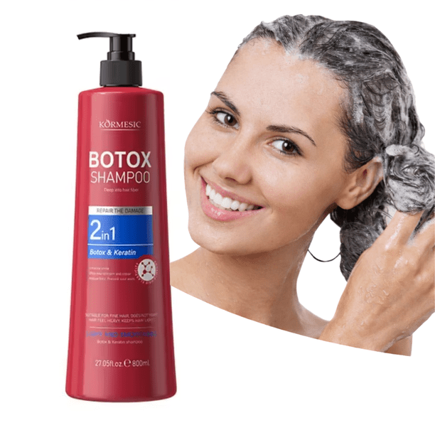 Shampoo Botox Capilar Kormesic 800ml con Keratina y Colágeno, Reparación Profunda, Hidratación Intensa, Control Frizz y Brillo para Cabello Dañado