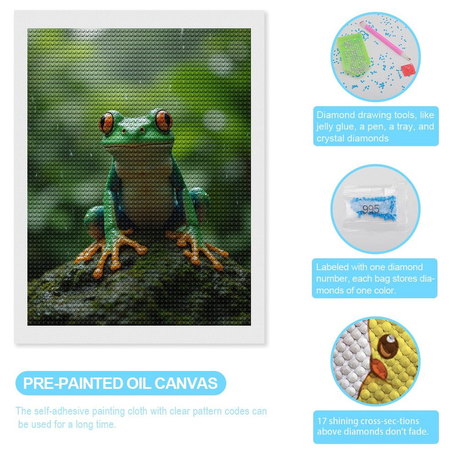 Diamond Art Kits for Adults, Tropical Rainforest Frog Nature 5D Diamond Painting Kits for Adults Beginners, DIY Full Drill Diamond Painting, Gem Art and Crafts 12x16