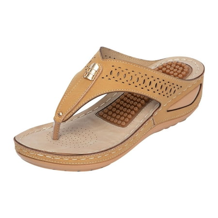 

Fanxing Womens Sandals Massage Function 2023 Summer Comfort Platform Wedge Sandal Flip Flops Orthopedic Sandals with Arch Support