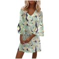 thumbnail image 2 of Robes de Plage pour Femmes Mode Nouvelle Mode Femmes Été Décontracté Col en V Imprimé Manches 3/4 Robe Mini Pliée pour Été Décontracté Rendez-Vous Vacances Plage, 2 of 6