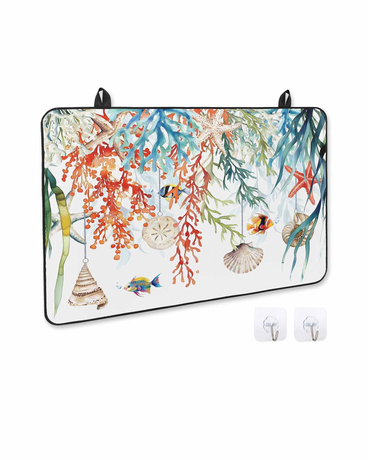 nqOlkjepod Large Induction Cooktop Protector Mat 36"x21", Coastal Ocean Stove Top Covers for Electric Stove, Summer Beach Coral Shell Starfish Stove Burner Cover Mats, Glass Top Stove Cover