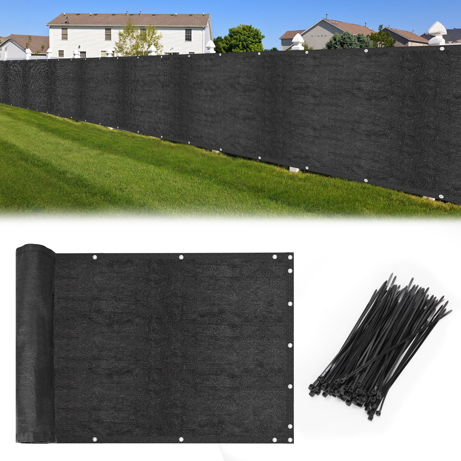 6' x 50' Black Fence Privacy Screen Heavy Duty Mesh Shade Net with Grommets & Cable Ties for Outdoor Patio Backyard Balcony