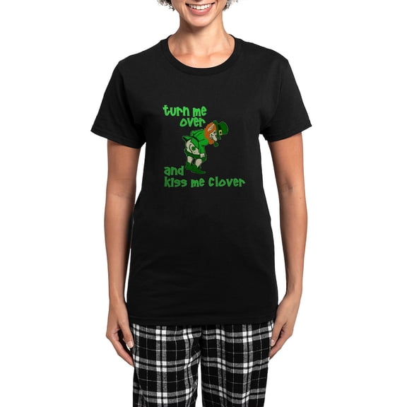 CafePress - Kiss Me Clover Funny Irish Women's Dark Pajamas - Women's Short Sleeve Print T-Shirt and Pants Dark Cotton Pajama Set