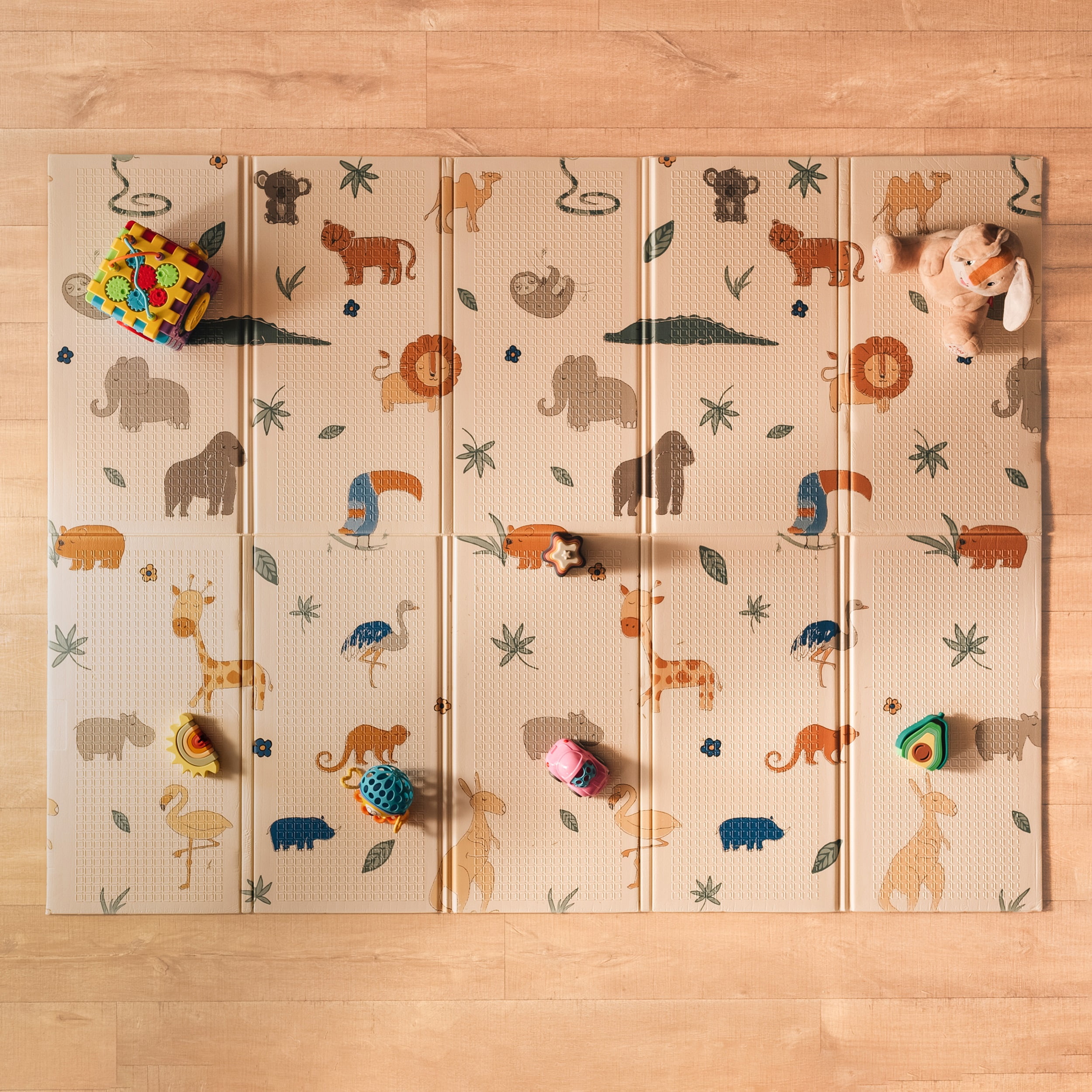 Nuby Reversible and Foldable Baby Playmat for Floor for Infants, Safari