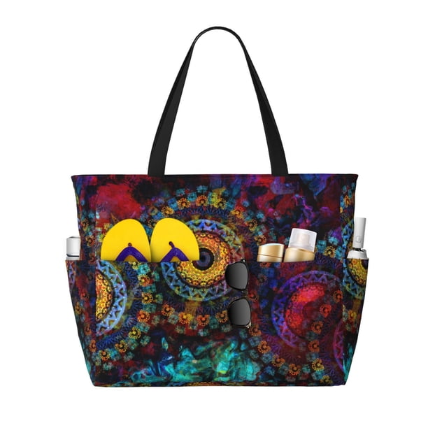 Fotbe Mandala Colorful Bolsa de Viaje para Playa - Resistente al Agua, Bolsa Tote de Gran Capacidad y Ligera con 7 Bolsillos para Mujeres y Hombres