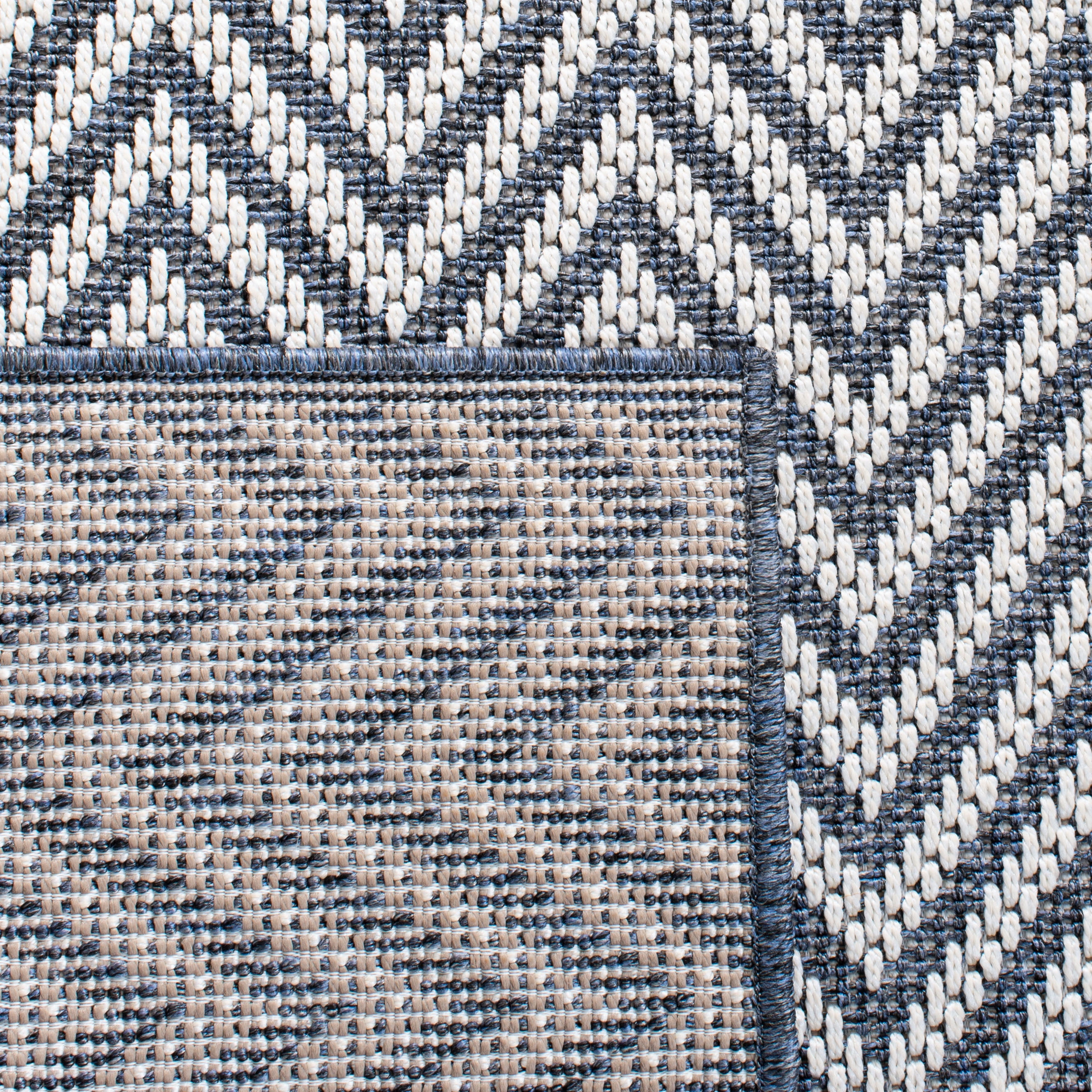 SAFAVIEH Machine Washable Rug Indoor/Outdoor Bermuda Collection - Bermuda Kandace Geometric Machine Washable Indoor/Outdoor Area Rug, Blue/Cream, 9' x 12'