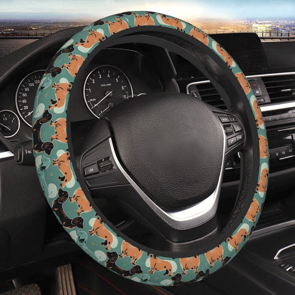 Steering Wheel Cover Anti-Slip Elastic Car Protective Universal 15 Inch Fit for Vehicles Auto SUVs , Dachshund Cute Retro