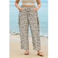 thumbnail image 3 of CASSIE LIZ Plus Size Pants 4X Leopard Dress Wide Leg Crop Pleated Lounge Elastic High Waist Pants with Pockets 4XL 24W 26W, 3 of 6
