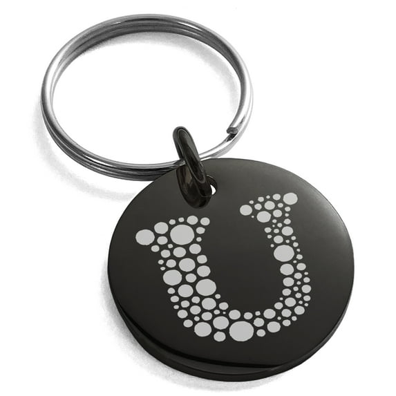 Stainless Steel Letter U Initial Dotted Monogram Engraved Small Medallion Circle Charm Keychain Keyring