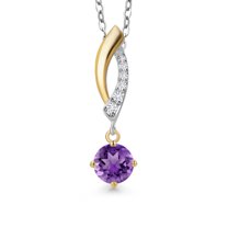Gem Stone King 925 Silver and 10K Yellow Gold Purple Amethyst and White Lab Grown Diamond Pendant Necklace for Women | 0.36 Cttw | Gemstone February Birthstone | Round 4.5MM | With 18 inch Chain