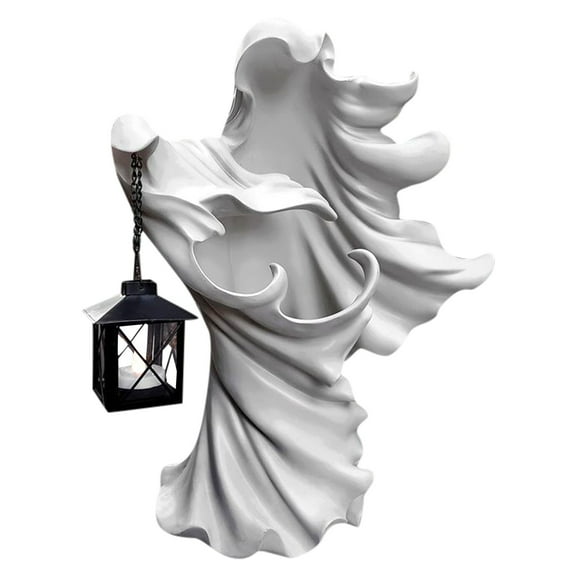 HCTSHG Cracker Barrel Ghost Halloween Witch Ornament with Lantern Energy Saving Resin Statue for Garden Courtyard Decor Black-Solar