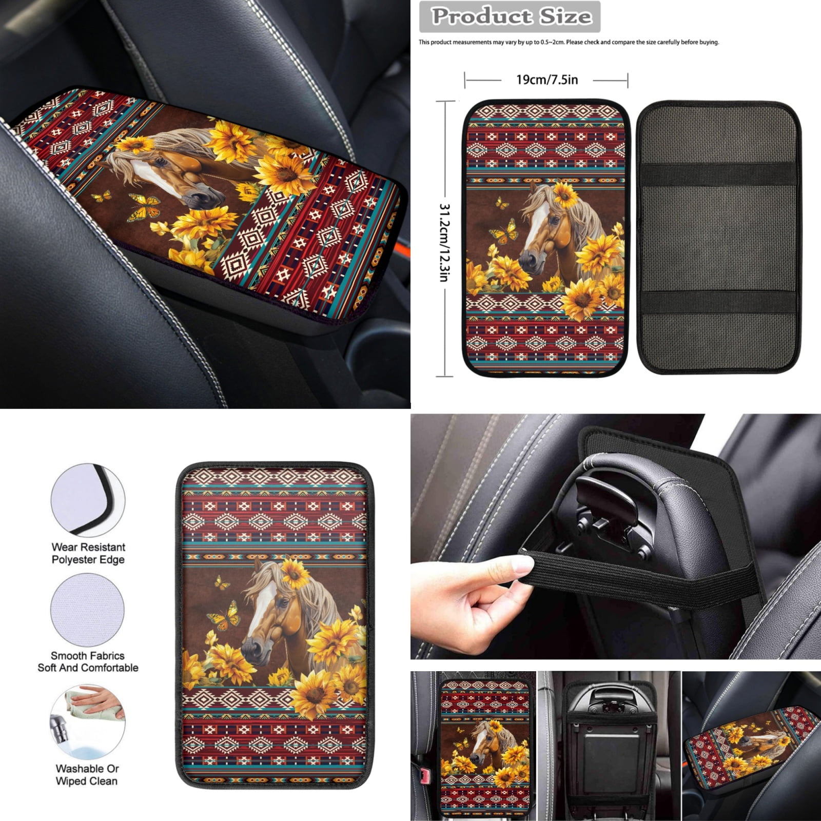 Renewold American Tribal Horse Sunflower Red Car Seat Cushion Covers Set of 12, Classic Front and Back Seat Protector, Vehicle Seat Covers Car Interior Accessories Decor Universal Fit Most Cars