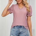 thumbnail image 4 of safuny Women's Trendy Elegant Comfy Tops Clearance Solid Tops Ruffle Sleeve Tees V Neck Shirts Eyelet Casual Vintage Clothing 2024 Fashion Summer Hot PinkXL Hot Pink XL, 4 of 8