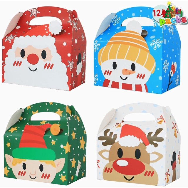 12 cajas de regalo de Navidad, cajas de regalo de Navidad para hacer tú mismo, cajas decorativas para golosinas, para pasteles, galletas, cupcakes y dulces navideños