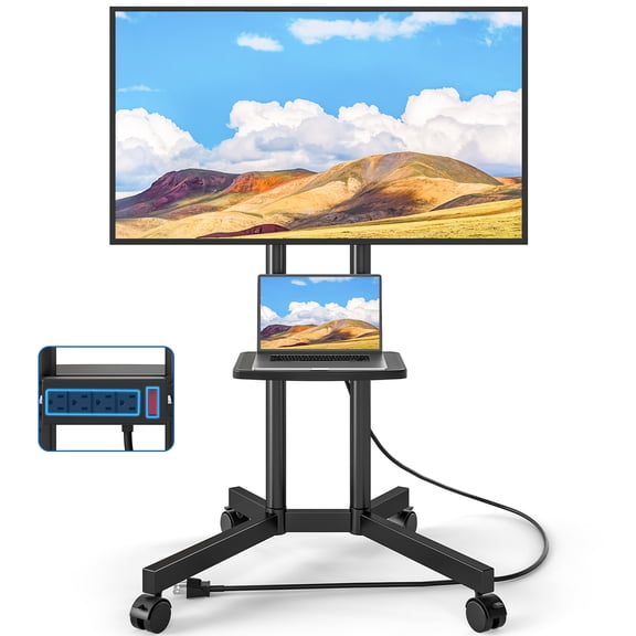 TAVR Furniture Rolling TV Stand with Wheels & Power Outlet for 32-70 inch TVs up to 88lbs, Height Adjustable for Outdoor, Home, Office