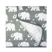 Pam Grace Creations BL-Elephant 45 x 36 in. Indie Elephant Reversible Chenille Dot Baby Blanket  Grey & White