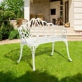 thumbnail image 5 of Villeston Outdoor Patio Bench, Cast Aluminum Extra Loveseat for Lawn Front Park Porch Path Yard ,White, 5 of 8