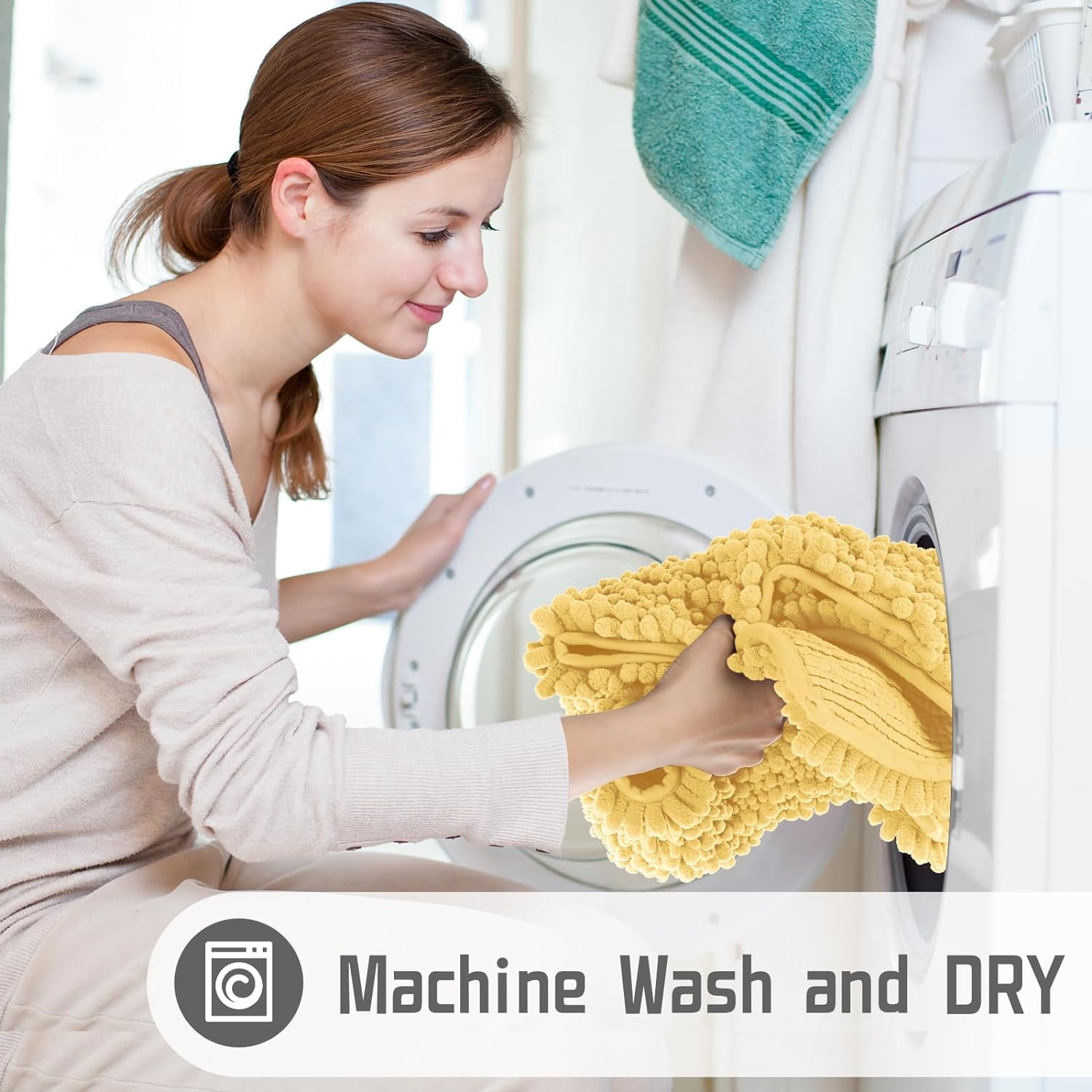 32 x 20, Soft Shaggy Chenille Bathroom Rugs, Large Size, Super Absorbent & Thick, Non-Slip, Machine Washable Bathroom mat, Bath Mats for Bathroom, Tub & Shower, Yellow