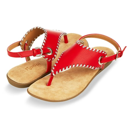 Floopi Summer Sandals for Women| Flat, Ankle-High, Gladiator, Thong Design W/Buckle Strap| Comfy, Faux Leather Build W/Flat Sole, Memory Foam Insole