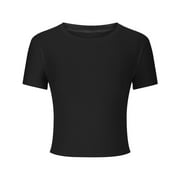 pimelu Summer Tops For Women Trendy Womens Basic Short Sleeve Round Neck Crop Top Summer Casual Plain Crop Tops T-Shirt Tee for Juniors Girls