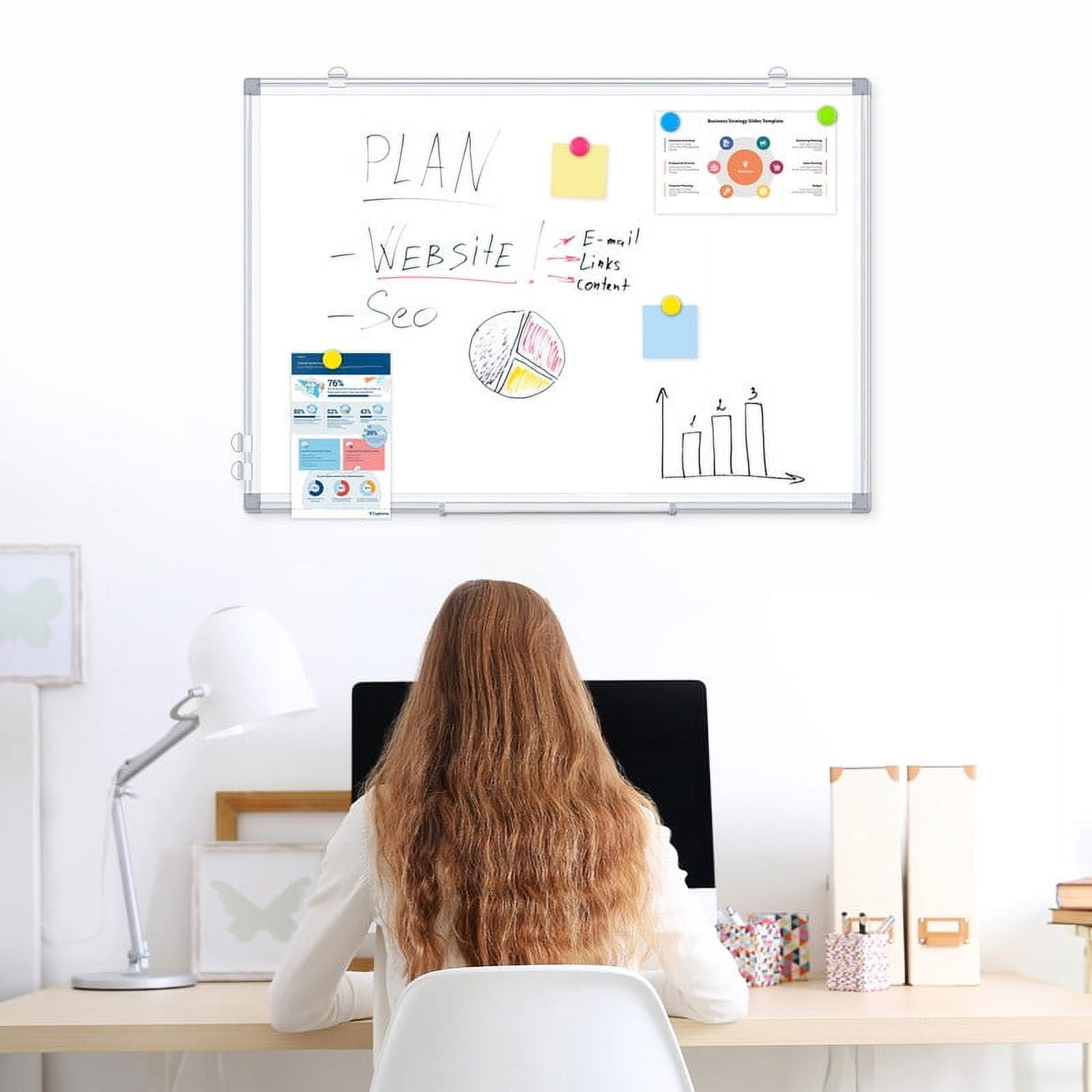 DOLLAR BOSS Magnetic Whiteboard Dry Erase Board 24“x18” Double-Sided Whiteboard for Wall Writing Board for Office Home School , Includes 1 Eraser & 4 Markers & 8 Magnets, Silver Aluminium Frame