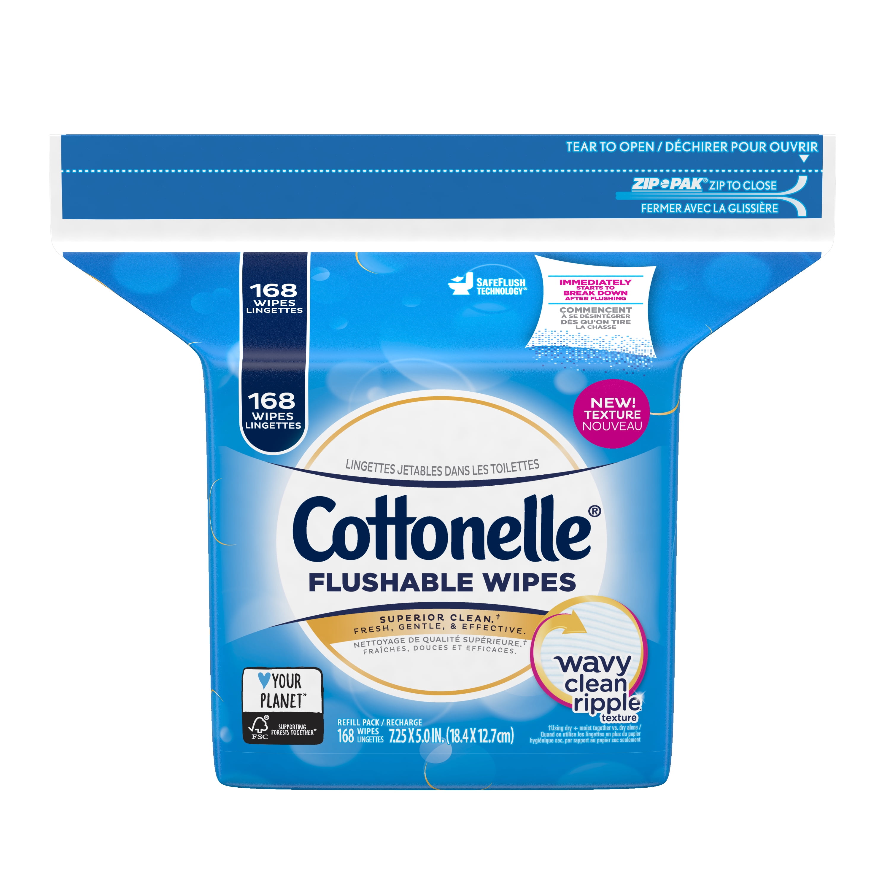 Cottonelle FreshCare Flushable Wipes Resealable Refill Pack, 168