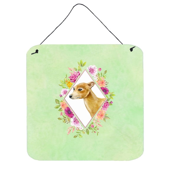 Italian Greyhound Green Flowers Wall or Door Hanging Prints