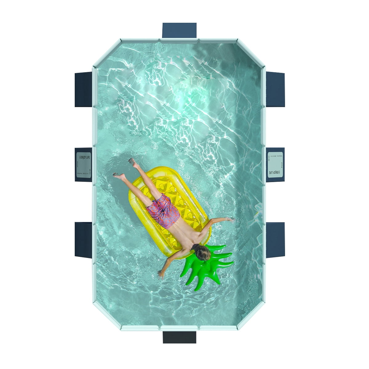 Jonster Foldable Non-Inflatable Swimming Pool, Rectangular, Dark Blue, 102in, 590 Gallons