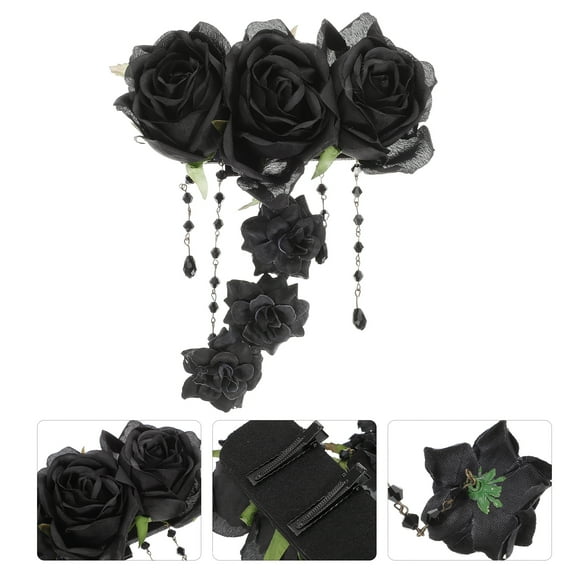 PartyKindom Rose Skull Side Hair Clips Black Fabric Hair Accessory For Women 1 Pair