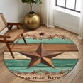 thumbnail image 2 of Round Area Rugs Collection 6 Ft, Western Texas Star Retro Non-Slip Residential Carpet, Vintage Farmhouse Brown Teal Wooden Indoor Crawling Mats Runner Rugs for Living Room/Dining Room/Bedroom, 2 of 8