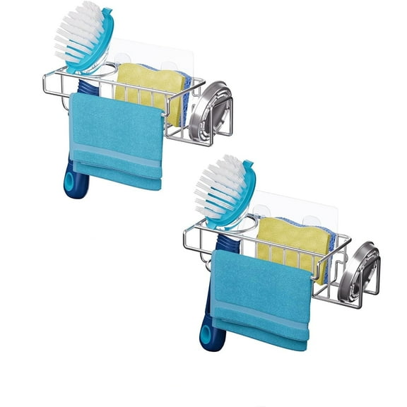 OFEFE Sink Caddy Sponge Holder - No Drill Sponge Caddy for Kitchen, Rustproof and Waterproof Kitchen Sink Organizer - Silver（2-Pack）