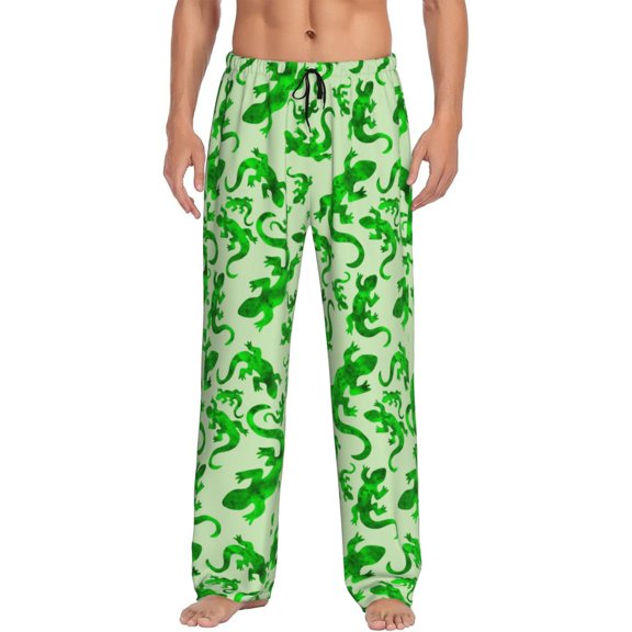 Hirioo Green Lizard for Men's PJ Pajama Pants Sleep Pants Men's Home Trousers with Pockets,S-3XL-XX-Large