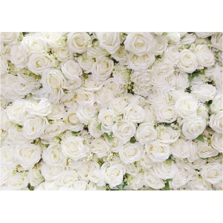 Image of 8X6FT Flower Wall Backdrop White Rose Wedding Flower Wall Bridal Shower Backdrop Floral Engagement Party Decoration Backdrop Baby Shower Backdrop Portrait Photography Studio 12-414