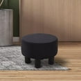 thumbnail image 4 of IVV 12.5in Small Ottoman, Round Linen Fabric Upholstered Foot Rest for Couch, Under Desk Pouf Footstool with Non-Skid Pine Legs, Black, 4 of 7