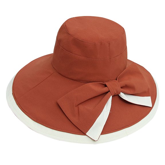 56-58cm head circumference big brim fisherman hat female bow sunshade basin hat outdoor beach sunscreen hat - Brick red