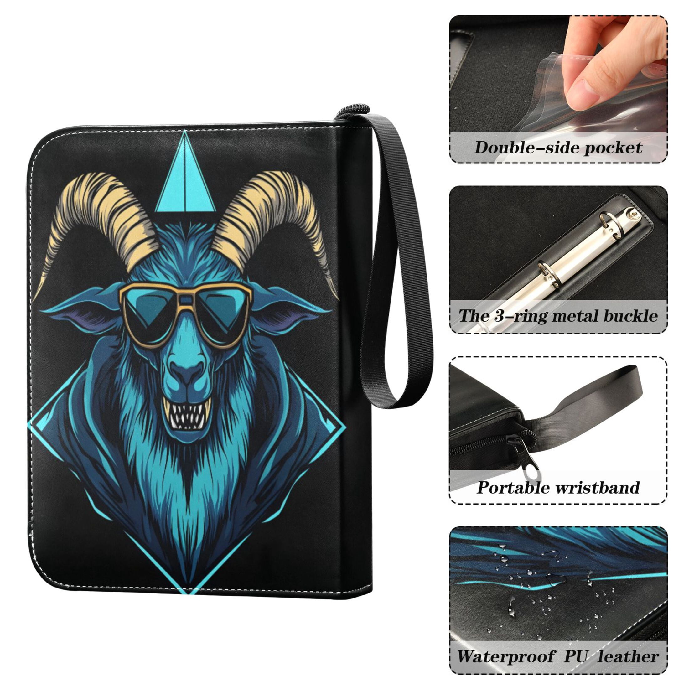 ALAZA Cool Goat Trading Card Binder 4 Pocket Cards Collection Album 400 Folder Holder
