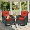 thumbnail image 6 of 3 Piece Patio Furniture Set, 2 Outdoor Swivel Rocking Chairs with Side Table, Thick Cushions Wicker Glider Chairs, All-Weather Gray Rattan Bistro Set for Porch, Deck, Pool (Red), 6 of 10