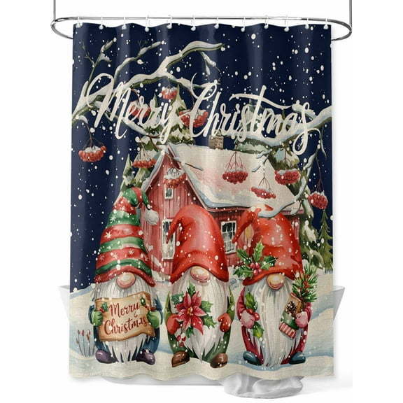 Fsddascl Blue Christmas Shower Curtain Set - 72" x 78" Washable Bathtub Curtain with 12 Hooks, Xmas Winter Gnomes Poinsettia Flower Waterproof Fabric Stall Shower Curtains for Bathroom/Bathtub Décor