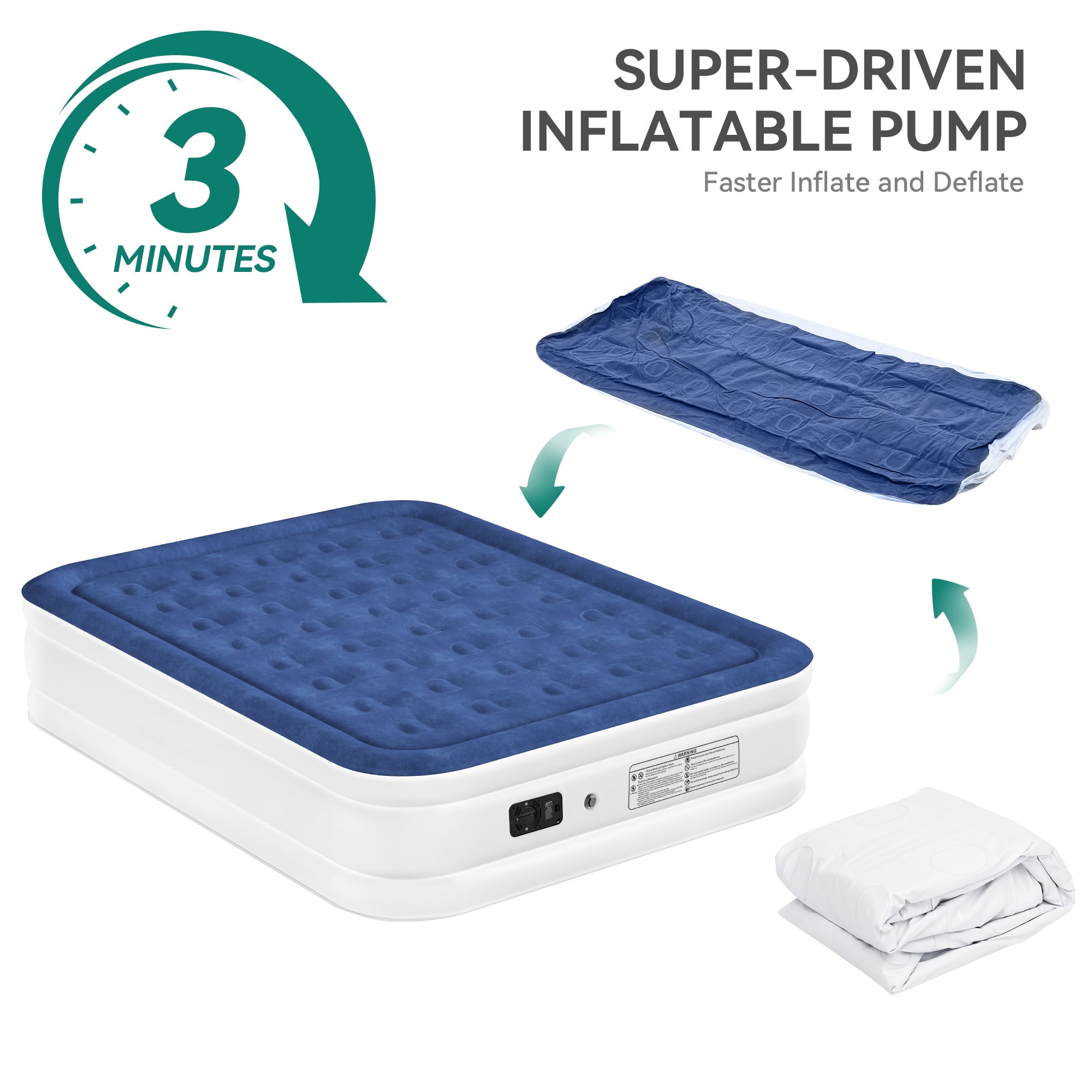Uforic Queen Size Air Mattress with Integrated Pump, 18" Foldable Air Bed with Travel Bag, Luxury Raised Inflatable Mattresses, Ideal for Home, Travel & Camping  (Blue)