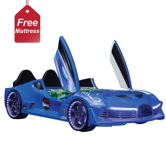 Blue Aero Premium Race Car Bed with Mattress