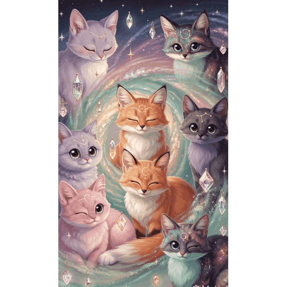Cute Cat Color Canvas Painting, Art Poster, Mural, Background Painting, Wall Decor for Living Room, Dining Room, Bedroom, Bathroom, Office, 12x16 inch Unframed