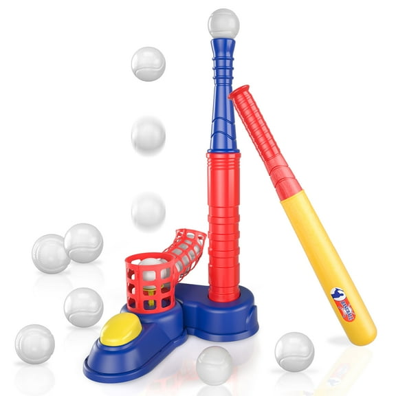 IHAHA T Ball Set Outdoor Toys for Kids Boys 3-5 5-8, T-Ball Sets Includes 10 Balls, Auto Ball Launcher, Outdoor Outside T-Ball Set Sport Toys Birthday Gifts for 3 4 5 6 Year Old Boys Kids Toddlers