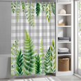 thumbnail image 6 of Spring Leaves Shower Curtain Set, Waterproof Shower Curtains for Bathroom, Pastoral Garden Botanical Gray Plaid Washable Fabric Cloth Bath Curtain for Bathtub Decoration with Hooks 66x72 Inches, 6 of 9