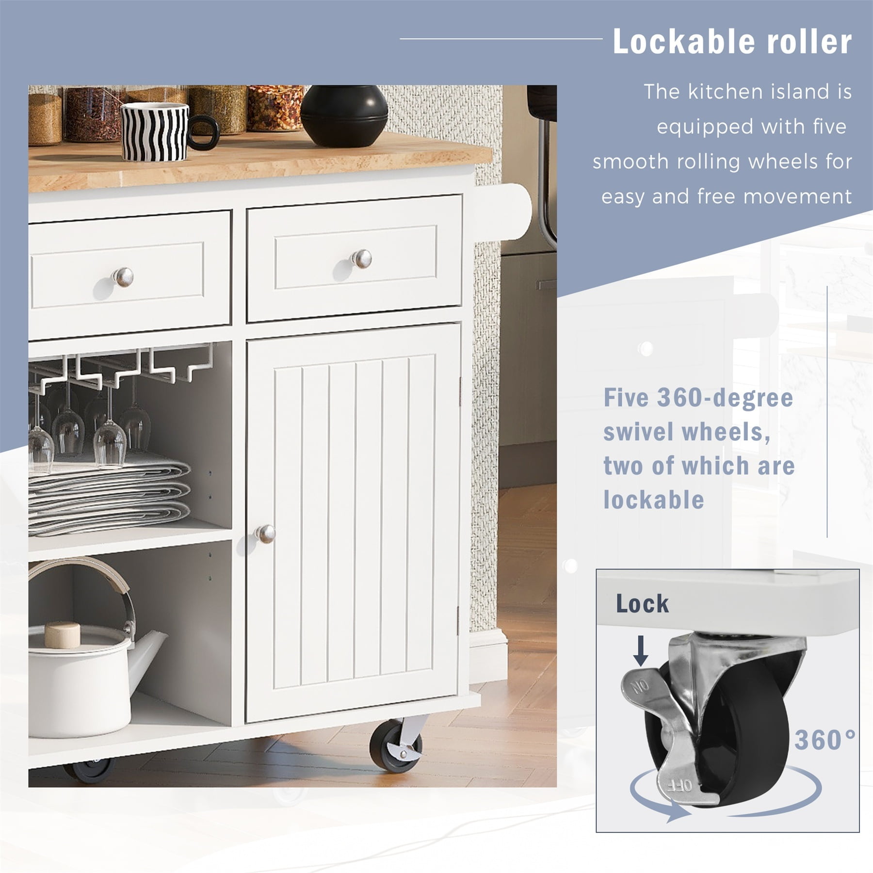Alvantor Kitchen Island Carts with Power Outlet, Mobile Buffet Cabinet with Drop Leaf,Open Storage and Wine Rack for Dining Room Living Room White