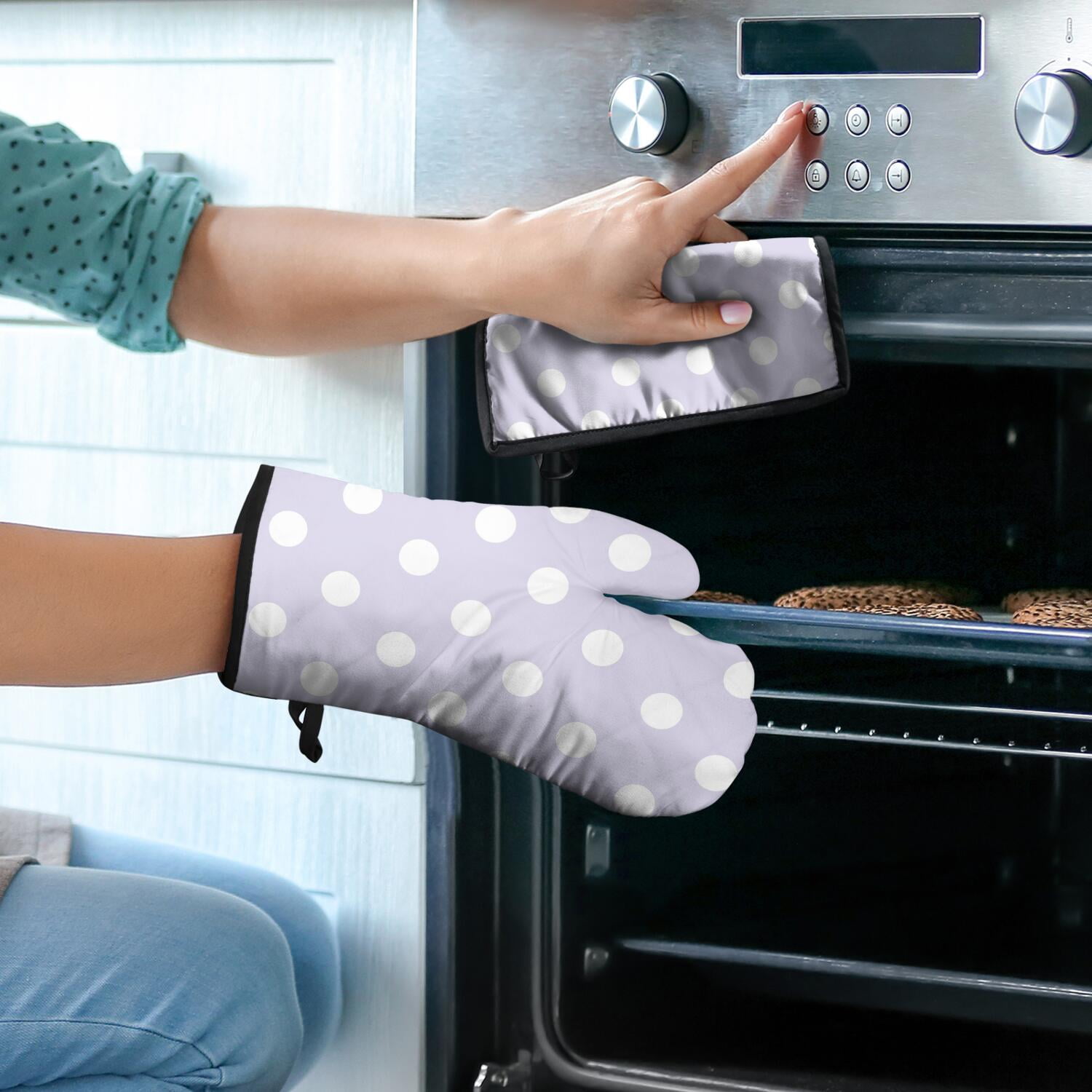 Oven Mitts and Pot Holders Set Of 4, Heat Resistant Kitchen Gloves with Non-Slip Grip, Hanging Loop, Soft Cotton Lining for Baking, Cooking, Grilling, Barbecue