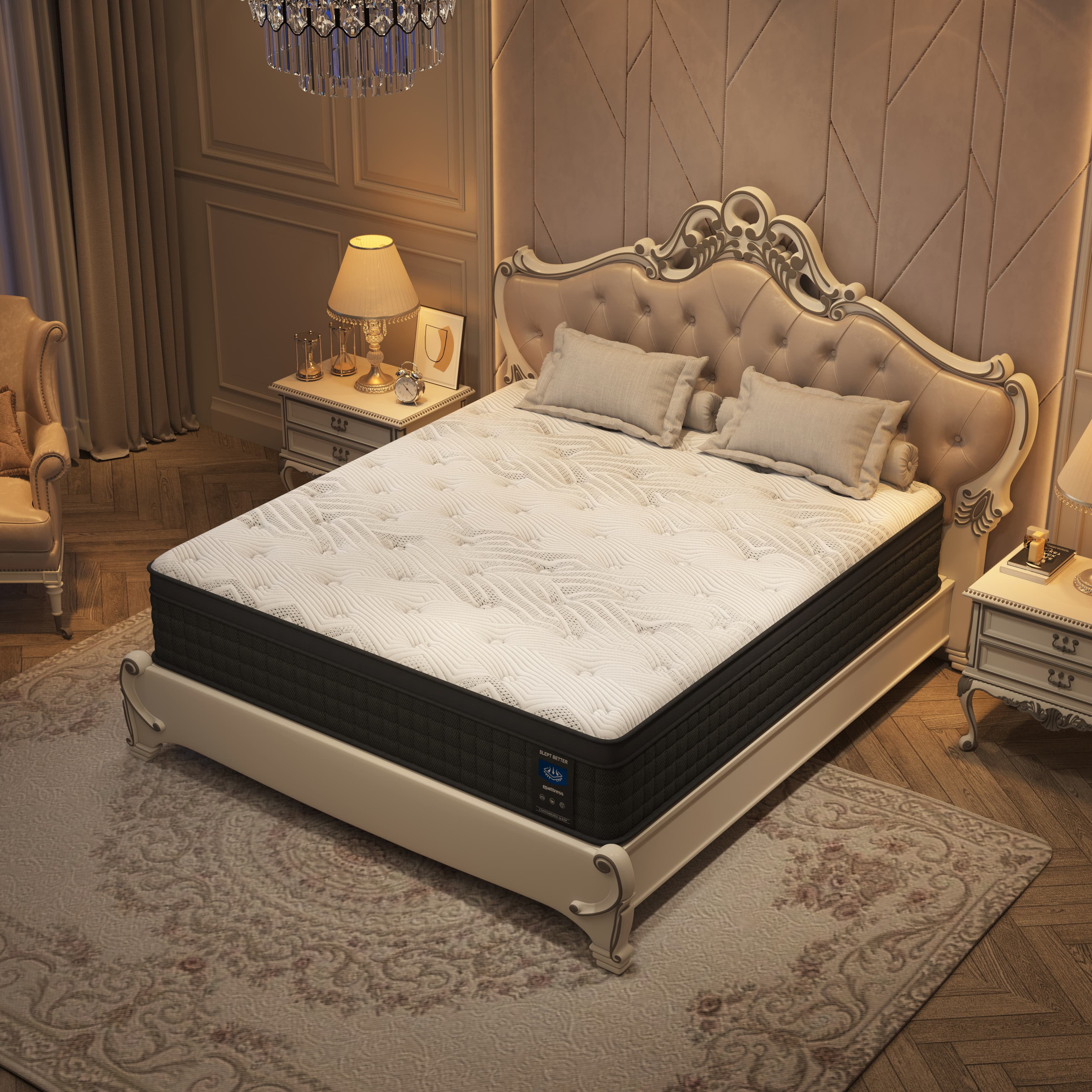 MRH Full Mattress 12 Inch Euro Top Full Size Mattress in a Box Memory Foam Hybrid Mattress with individually Pocket Springs Medium Firm Strong Edge Support White with Black