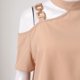 thumbnail image 5 of Gibobby Playera de Verano para Mujer Camiseta manga corta con hombros descubiertos y cuello inclinado Sexy verano para mujer(Beige,M), 5 of 5