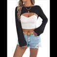 thumbnail image 2 of Tops Cortos de Crochet para Mujer, Estilo Y2K, de Larga, Cuello Redondo, Encogimiento de Hombros, con Aberturas, para Playa de Verano. Negro S, 2 of 10
