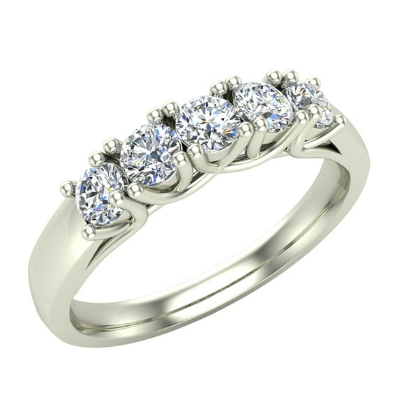 Weding band Diamond rings 5 stone Anniversary Trellis style 0.50 ct t.w 14K White Gold. (H,SI1)